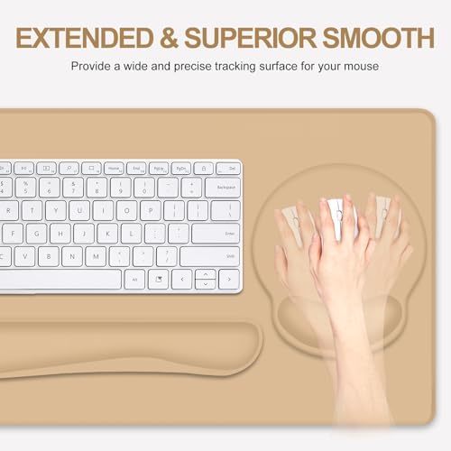 4 PCS Mouse Pad Desk Mat Protector, Keyboard Wrist Rest + Comfortable Mouse Pad Wrist Rest +Coaster, Large Gaming Mousepad for Computer Laptop, 35.4"X 15.7" Deskpad for Office Home I Sand Color - Image 4