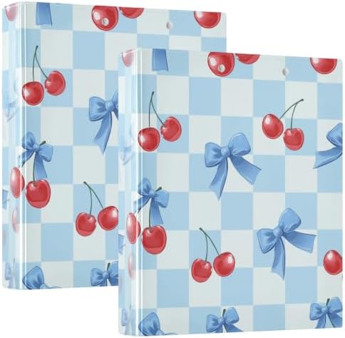 ALAZA Blue Bow Blue Checkered Red Cherry Pattern 3 Ring Binder 1.5 Inch Three Ring Office Binders w/clipboard & 3 Pockets, Hold 200 Sheets, 2 pcs by ALAZA