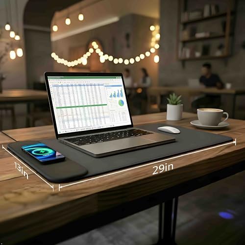 Large Leather 15W Wireless Charging Mouse Pad with Magnetic Phone Charger - Image 2