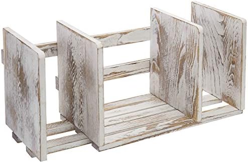 MyGift Rustic Expandable Whitewashed Wood Desktop Bookshelf/Adjustable Tabletop Book Holder Organizer Rack - Image 5
