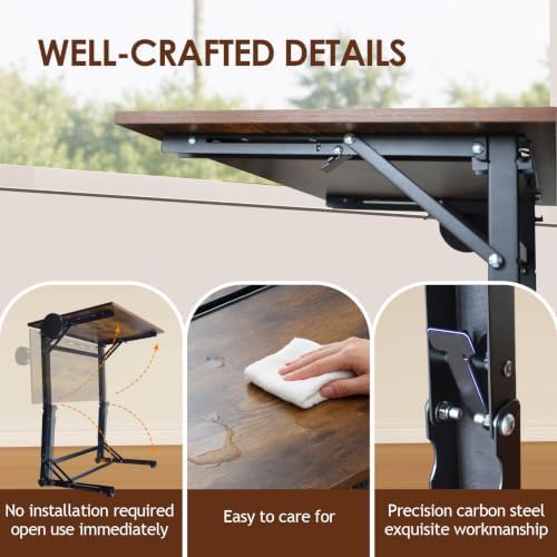 Extra Wide C-Shaped Folding TV Tray Table – Portable Laptop Desk with Cup Holder & Device Slots, No Assembly Rustic Wood Couch End Table for Bed, Sofa or Working - Image 3