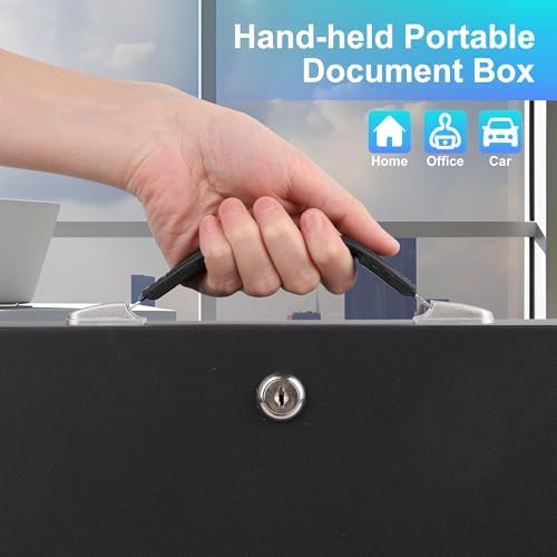 Fireproof Document Box with Key Lock, Portable Metal Safe Box with Carrying Handle to Secure Money, Jewelry, Document, Passport, Size 12.7 x 8.7 x 4.6 Inch - Image 6
