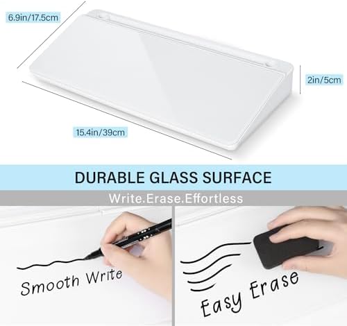 Glass Desktop Whiteboard with Storage 15" x 7" Desk Dry Erase Board with Marker & Eraser Compact Desk Organizer Computer Keyboard Stand Desk Board Buddy for Office, Home, School - Image 2