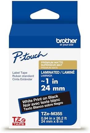 Brother Genuine P-Touch TZe, White Print on Black Label Tape (TZeM355), Premium Matte Laminated,1-1/2in x 26.2ft (36mm x 8m), for Select P-Touch Label Makers, for Crafts, Home Office, Small Business by Unknown