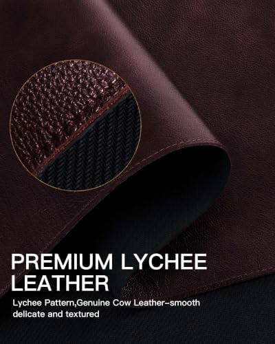 YSAGi Genuine Leather Desk Mat, 23.6"x13.8" Office Desk Pad, Thick Desk Pad Mat with Stitched Line, Non-Slip Desk Mat with Rubber Base (Red Brown, 23.6"x13.8") - Image 4
