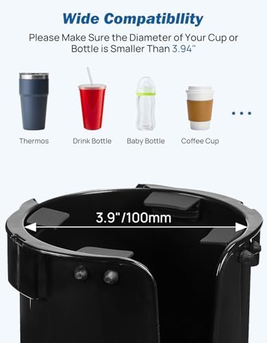 JOYTUTUS Wheelchair Cup Holder 2 Pack, 2-in-1 Walker Cup Holder with 6.4'' Storage Box, Drink Holder for Bottle with Handle, Fit for Wheelchair, Walker, Rollator, Stroller, Camper, Golf cart (Large) - Image 3