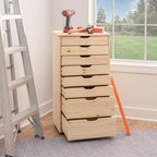 Linon Corinne Unfinished Eight Drawer Wooden Rolling Storage Cart - Image 4