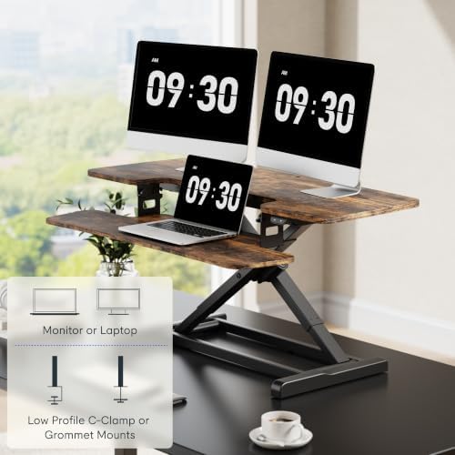 FLEXISPOT 40" Electric Standing Desk Converter, Motorized Sit to Stand Desk Riser, Height Adjustable Desktop Dual Monitor Workstation with Large Keyboard Tray, Rustic Color - Image 7