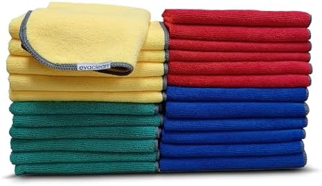 EvaClean Premium Microfiber Cleaning Cloth 16"x16" - Reusable, Washable, Non-Scratch, Microfiber Towels for Cleaning, Dusting, Polishing, High Absorbency & Durability, 4 Colors, 24-Pack by Evaclean