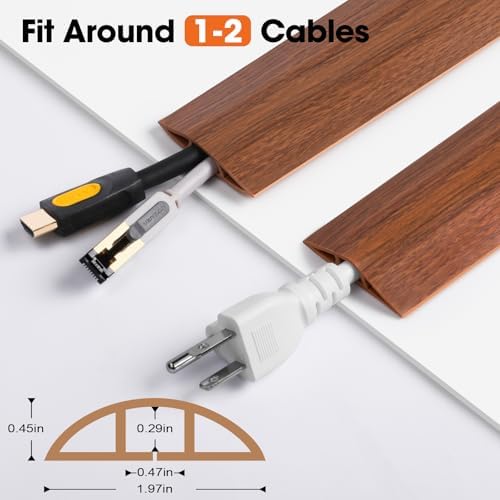 20 FT Floor Cord Cover, Cord Covers for Wires on Floor, Cord Protector, Floor Cable Cover, Hide Extension Cord Covers for Floor, Cable Cavity: 0.47" (W) x 0.29" (H) - Brown - Image 2