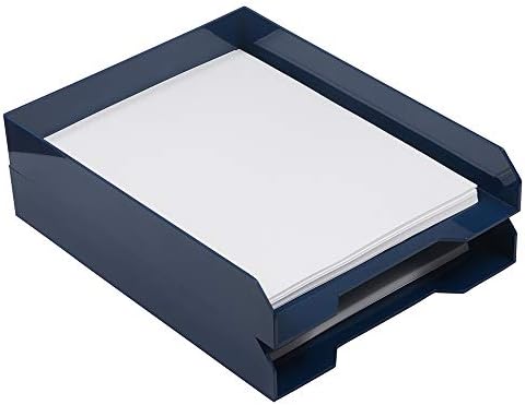 JAM PAPER Stackable Paper Trays - Navy Blue - Desktop Document, Letter, & File Organizer Tray - 2/Pack by JAMPaper