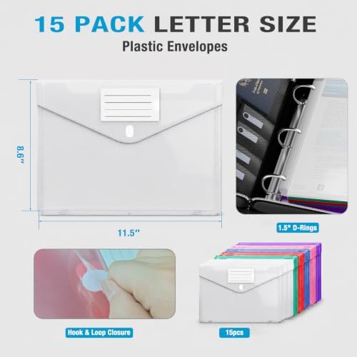 Fireproof Binder Organizer with 15 Pack Pockets,Letter Size,Black - Image 3