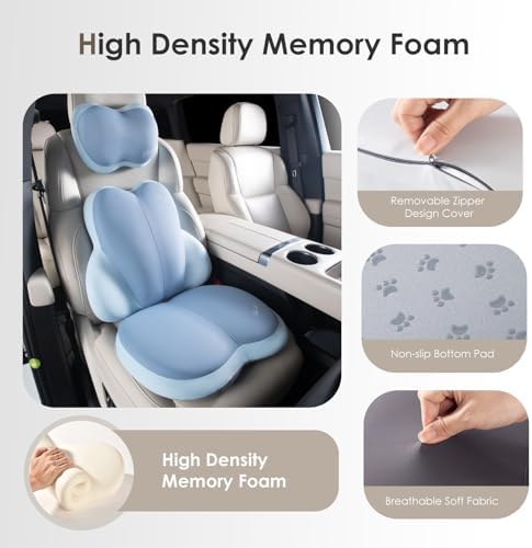 FLORICH 3 PCS Seat Cushion for Carseat Lumbar Support Pillow Car Neck Headrest Pillows Ultrathick Memory Foam Seat Pads Pressure Relief Back Cushion for Office Chair(Blue) - Image 3