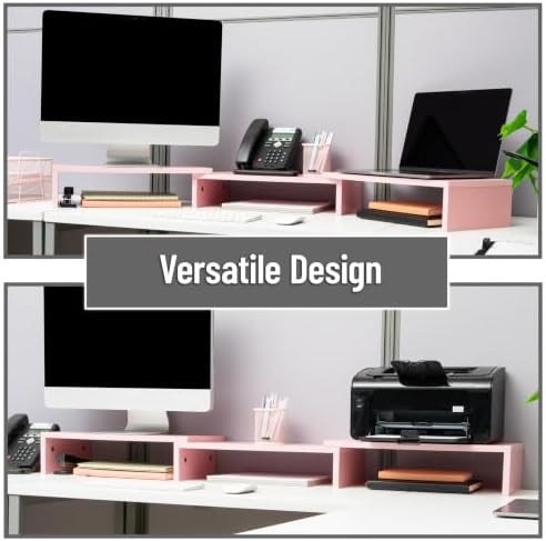 Mind Reader Dual Monitor Stand, Desktop Organizer, Laptop Riser, Office, MDF, 51.25"L x 9.25"W x 4.75"H, Pink - Image 7