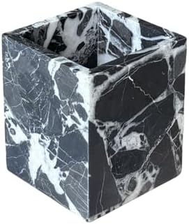 Natural Marble Stone Square Storage Container Empty Vessel Holder Cup for Candle/Pens/Sundries items (Calacatta Black) by StonePlus