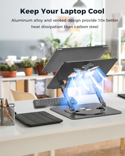 Aoviho 360° Rotating Laptop Stand for Desk | Adjustable, Foldable, Portable Aluminum Ergonomic Riser | Compatible with MacBook, Dell, HP & All Laptops 10-16 inch | Black - Image 5