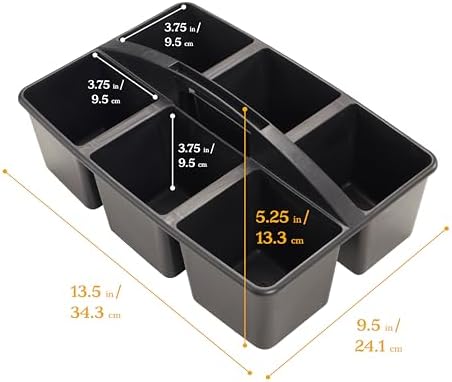 ECR4Kids 6-Compartment Large Plastic Caddy, Multipurpose Organization, Black, 6-Pack - Image 2
