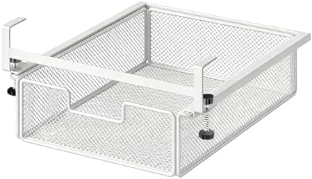 under Desk Drawer Basket Clamp on Container Saving Mesh Metal Desk Attachment File Holder Slide Out Organizer, White S by Unknown