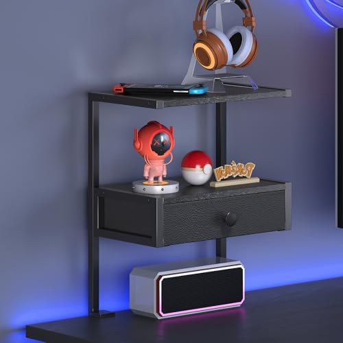 VENNQD Clamp On Desk Shelf, 2-Tier Desktop Organizer, Wood Desktop Supplies Tabletop Book Storage Rack with Adjustable Shelves for Table Working and Gaming Accessories, Black - Image 4