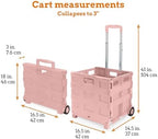 Inspired Living Ultra-Slim Rolling Collapsible Storage Pack-N-Roll Utility-carts, with Telescopic Handle, for Home, Garden, Shopping, Office, School use, Large, Raspberry Pink - Image 2