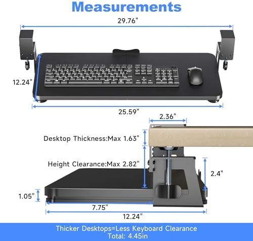 XINLEI Keyboard Tray Under Desk Large C-Clamp 25.6” (30” Including Clamps) x 11.8” Slide-Out Platform Computer Drawer Pull Out Keyboard & Mouse Tray Black DSF4 - Image 6