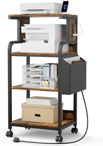 Tall Printer Stand with Charging Station, 4-Tier Mobile Printers Cart by DONGRONG
