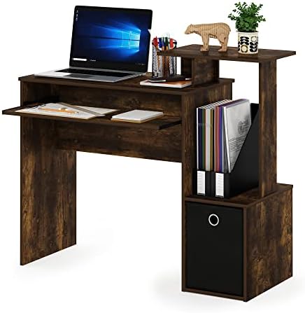 Furinno Econ Computer Writing Desk, Amber Pine/Black by Furinno-FitsYourSpaceFitsYourBudget