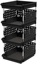 Lifewit 4 Tier Plastic Stackable Storage Baskets for Clothes 1 Pack, Black by Lifewit