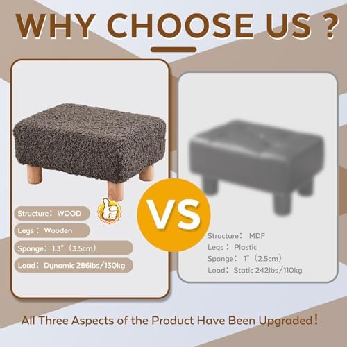 Small Foot Stool Ottoman, Sherpa Footstool Ottoman Foot Rest for Couch, Rectangle Footstools and Ottomans Small for Living Room, Entryway and Bedroom (Brown) - Image 6