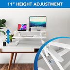 Mount-It! Standing Desk Converter White 38” Wide Height Adjustable Stand Up Desk Riser, Desk Topper with Gas Spring, Desktop Standing Desk with Keyboard Tray Fits Two Monitors - Image 5