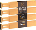 4-Pack Bamboo Drawer Dividers - 2.6 Inches High, Adjustable 12 to 17 Inches Expandable Drawer Organizer Dresser Separator for Clothes, Utensils, Bedroom, Bathroom, Kitchen, Office Storage Organization by Bamb%C3%BCsi