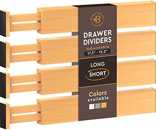 4-Pack Bamboo Drawer Dividers - 2.6 Inches High, Adjustable 12 to 17 Inches Expandable Drawer Organizer Dresser Separator for Clothes, Utensils, Bedroom, Bathroom, Kitchen, Office Storage Organization by Bamb%C3%BCsi