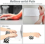 3Pcs Mouse Pad Set, Black White Checkerboard Large Gaming Mouse Pad with Stitched Edge, Ergonomic Memory Foam Keyboard Wrist Support and Mouse Wrist Rest Cushion, Pain Relief Non-Slip Desk Pad Combo - Image 5