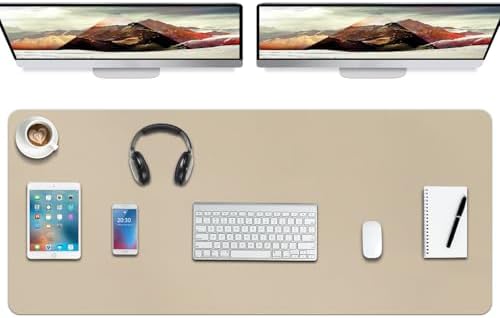 Boutilon Leather Desk Pad Protector,Non-Slip Mouse Pad,Laptop Desk Pad,Office Mouse Mat,Waterproof Leather Desk Blotter,Desk Writing Pad for Office and Home (XXXL-Beige,47"x 24") by Boutilon