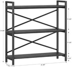 Homeiju 3 Tier Bookshelf 31.49" Width, Wood and Metal Etagere Bookcase, Vintage Farmhouse Modern Wooden Big Book Shelf for Home Living Room Bedroom Office Storage(Grey) - Image 3