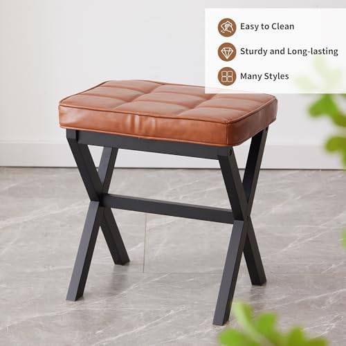 Foot Stool Small Ottoman Foot Rest Padded Foot Stool Desk for Under Office Desk Vanity Stool Bamboo Footstool Sofa Footrest Shoe Stool Small Foot Stools (Black Legs + Reddish Brown) - Image 6