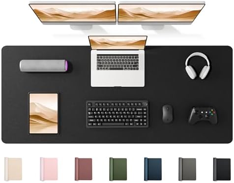 YSAGi 55" x 17" Large PU Leather Desk Mat for Keyboard and Mouse - Waterproof Non-Slip Desk Pad Protector for Office, Home, Writing Desk, Black by YSAGi