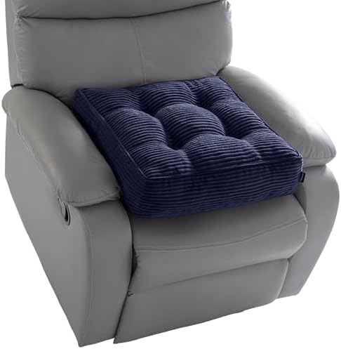 HIGOGOGO Tufted Corduroy Recliner Seat Cushion for Elderly, High Density Foam Large Square Seat Cushion for Recliner Chair, Floor Pillow, Office Chair, Car, No Pressure on Thighs, 20x20x4, Navy by HIGOGOGO