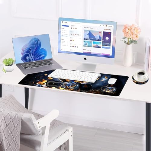 Large Keyboard Mouse Pad Set, Extended Mouse Pad+Keyboard Wrist Rest Support, Memory Foam Ergonomic Easy Typing, 4Pcs (31.5×11.8 in) Desk Pad Set for Office Home,Cute Elephant with Butterflies - Image 3