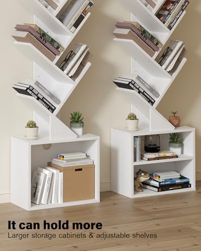SUNMORY 6 Tier Tree Bookshelf, Tall Small Bookcase with Storage Cabinet - Image 4
