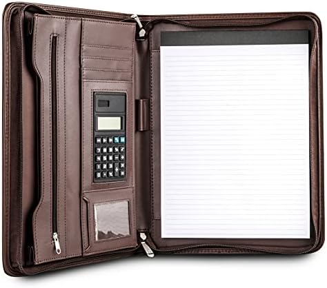 Cossini Premium Business Portfolio with Zipper – Padfolio - Superior Business Impressions Begin with PU Vegan Leather, 10.1 Inch Tablet Sleeve, Smart Storage, Solar Calculator, Writing Pad -Brown by Cossini