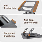 Aluminum Laptop Stand for Desk, Heavy Duty Computer Stand with 360° Rotating Base, Ergonomic Adjustable Height Notebook Riser, Compatible with MacBook Pro/Air, Dell, HP, 10-17” Laptops - Grey - Image 6