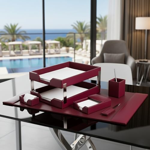 DACASSO Bonded Leather Desk Set - Luxury Leather Desk Pad & Desk Organization Essentials (Burgundy, 8 Piece) - Image 3