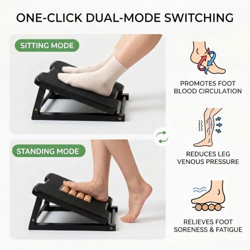Bamboo Under Desk Foot Rest Foot Stool Rocking Footrest (Black Triangle) - Image 3