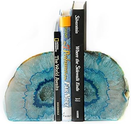 JIC Gem Teal Agate Geode Bookends Anti-Slip Rubber Bumpers 1 Pair 2-3 Lbs by JICGem%C2%AE