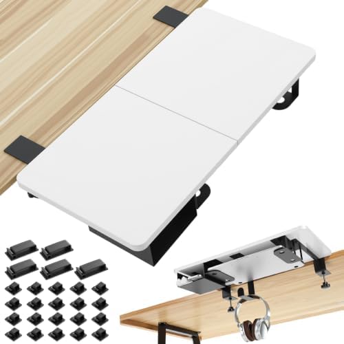 Novabright 24" x 12" Desk Extender Tray with Side Storage Rack Heavy Duty Desk Extender Under Desks Laptop Mount Keyboard Extenders for Desks with a Concealed Storage Area for Cable & Earphone (White) by Unknown