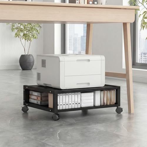 Zonon 2 Tier Printer Stand Under Desk with Wheels, Open Shelf Style, Black by Zonon