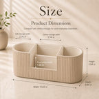 KINGFOM Aesthetic Desk Organizer for Women, Luxury Faux Leather Desk Accessories with 4 Compartments, Minimalist Vanity Organizer for Makeup Brushes, Beige Office Decor for Home, Bedroom & Workspace - Image 2