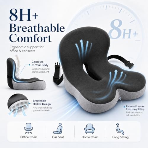Lumbar Support Pillow for Office Chair, L-Shaped Memory Foam Seat Cushion with Back Support, Ergonomic Office Chair Cushion with Breathable Washable Cover, Non-Slip Base (Black) - Image 3