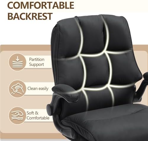 Comfy Office Chair Soft and Double Cushioned Ergonomic Computer Desk Chairs for Long Hours Executive Office Chair with Flip-up Armrests and Height Adjustment for Home Office Black - Image 6